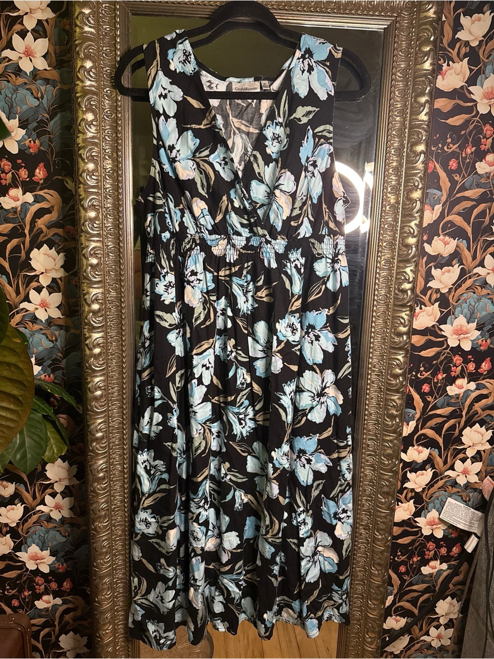 Croft & Barrow Black & Blue Floral Sleeveless Midi Dress